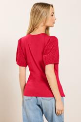 M&Co Red Broderie Sleeve Cotton Wrap Top | M&Co 2