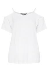 YOURS Curve White Textured Cold Shoulder Top