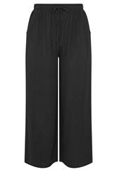 YOURS Curve Black Crinkle Texture Wide Leg Trousers