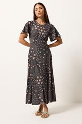 PixieGirl Petite Women's Brown Patchwork Midi Dress | PixieGirl 3