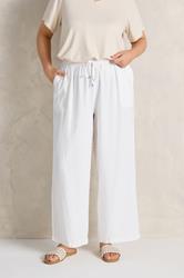 EVANS Plus Size White Wide Leg Premium Linen Trousers | Evans 1