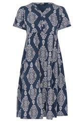 YOURS Curve Navy Blue Paisley Tiered Midi Dress