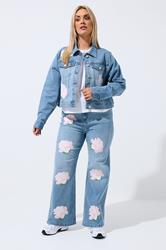 LIMITED COLLECTION Plus Size Blue Rose Printed Jeans | Yours Clothing 2