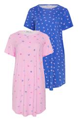 YOURSET 2 PACK Plus Size Pink Soft Touch Palm Tree Nightdresses | Yours Clothing 8