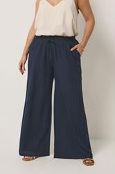 YOURS Plus Size Navy Blue Wide Leg Textured Trousers | Yours Clothing 3