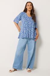 YOURS Plus Size Blue Ditsy Floral Swing Top | Yours Clothing 1