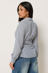 PixieGirl Petite Women’s Navy Blue Check Cotton Bandana Shirt | PixieGirl 2