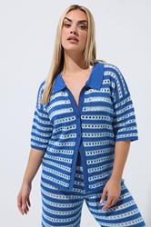 LIMITED COLLECTION Plus Size Blue Stripe Knitted Shirt | Yours Clothing 3