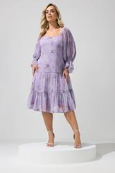 YOURS LONDON Plus Size Purple Floral Dobby Dress | Yours Clothing 1