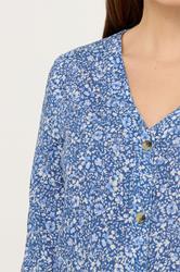 M&Co Blue Ditsy Floral Button Front Long Sleeve Blouse | M&Co 5