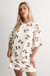 YOURS Plus Size Ivory White Teddy Print Sleep Tee Nightdress | Yours Clothing 3