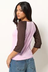 PixieGirl Petite Women's Pink & Brown Contrast Sleeve T-Shirt | PixieGirl 2