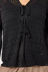 YOURS Plus Size Black Pointelle Knitted Tie Cardigan | Yours Clothing 4