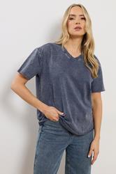 LTS Tall Woman's Navy Blue Acid Wash Oversized T-Shirt | Long Tall Sally 3