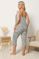 YOURS Plus Size Ivory White Leopard Soft Touch Cropped Pyjama Set | Yours Clothing 2