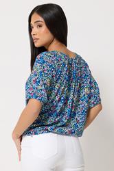 M&Co Petite Blue Ditsy Floral Tie Hem Blouse | M&Co 2