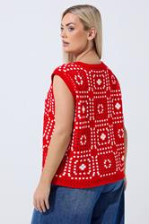 LIMITED COLLECTION Plus Size Red Knitted Crochet Vest | Yours Clothing 2