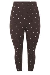 YOURS Plus Size Chocolate Brown Polka Dot Cropped Leggings | Yours Clothing 1