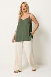 YOURS Plus Size Green Embroidered Floral Trim Vest Top | Yours Clothing 1