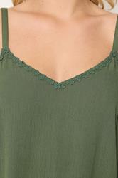 YOURS Plus Size Green Embroidered Floral Trim Vest Top | Yours Clothing 4