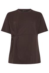 YOURS Plus Size Chocolate Brown Twist Front T-Shirt | Yours Clothing 5