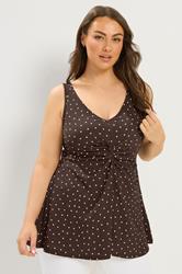 YOURS Plus Size Brown Polka Dot Crinkle Knot Front Vest Top | Yours Clothing 3