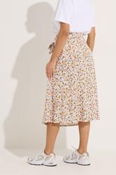 PixieGirl Petite Women's Cream Ditsy Floral Belted Midi Skirt | PixieGirl 4
