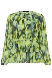 STAR Green Abstract Frill Hem Blouse