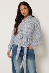 PixieGirl Petite Women’s Navy Blue Check Cotton Bandana Shirt | PixieGirl 3