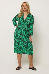 YOURS Plus Size Green Leaf Print Midi Dress | Yours Clothing 1