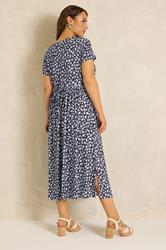 EVANS Plus Size Brown & Blue Spot Bar Detail Dress | Evans 2