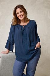 EVANS Plus Size Navy Blue Crochet Detail Tie Neck Blouse | Evans  3