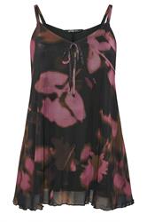 YOURS Curve Black Blurred Abstract Mesh Vest Top