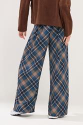 PixieGirl Petite Womens Navy Blue Check Wide Leg Trousers | PixieGirl 2
