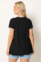 YOURS Plus Size Black Contrast Stitch Swing T-Shirt | Yours Clothing 2