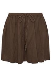 LIMITED COLLECTION Plus Size Chocolate Brown Cheesecloth Shorts | Yours Clothing 6