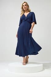 YOURS LONDON Curve Navy Blue Knot Pleated Maxi Dress | Yours Clothing 1