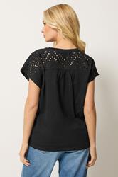 M&Co Black Broderie V-Neck Cotton T-Shirt | M&Co 2