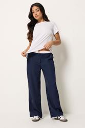 PixieGirl Petite Blue Button Detail Wide Leg Trousers | PixieGirl  1