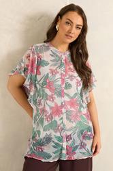 EVANS Curve Green Floral Frill sleeve Blouse | Evans 1