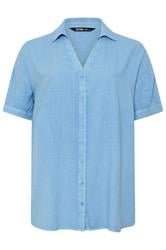 YOURS Curve Light Blue Short Sleeve Chambray Shirt
