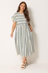 YOURS Plus Size Ivory White Stripe Frill Sleeve Dress | Yours Clothing 1