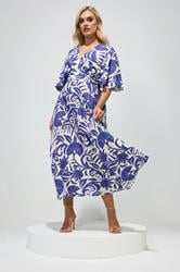 YOURS LONDON Plus Size Blue Floral Linen Look Wrap Dress | Yours Clothing 3