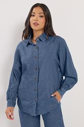 PixieGirl Petite Women's Mid Blue Oversized Denim Shirt | PixieGirl 1