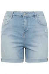 YOURS Curve Light Blue Denim Boyfriend Shorts