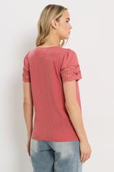 LTS Tall Women's Coral Pink Embroidered Cotton T-Shirt | Long Tall Sally 4
