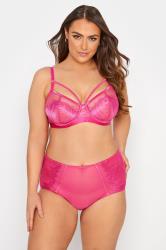 Plus Size Black & Pink Lace Strap Detail Padded Underwired