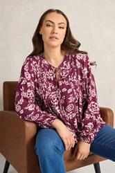 EVANS Plus Size Berry Red Floral Pintuck Tie Neck Blouse | Evans 1
