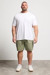 BadRhino Big & Tall Khaki Green Washed Cotton Slub Cargo Shorts | BadRhino  2