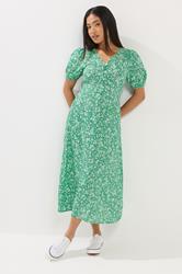M&Co Petite Green Ditsy Floral Puff Sleeve Dress | M&Co  3